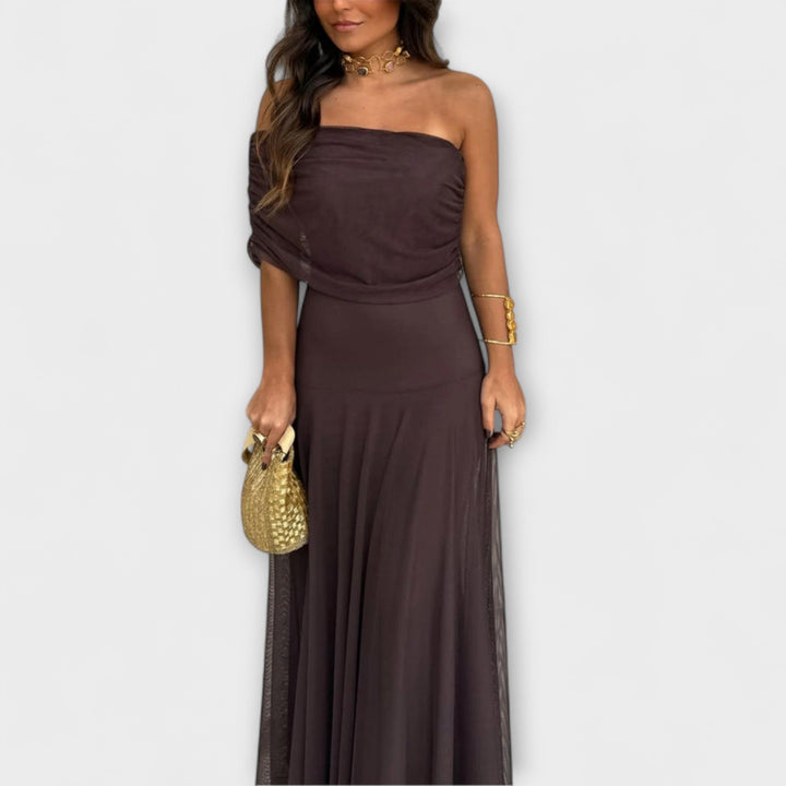 One-Shoulder Mesh Maxi Dress