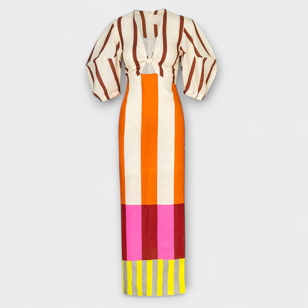 Maxi Dress with Front Cutout and Puff Sleeves