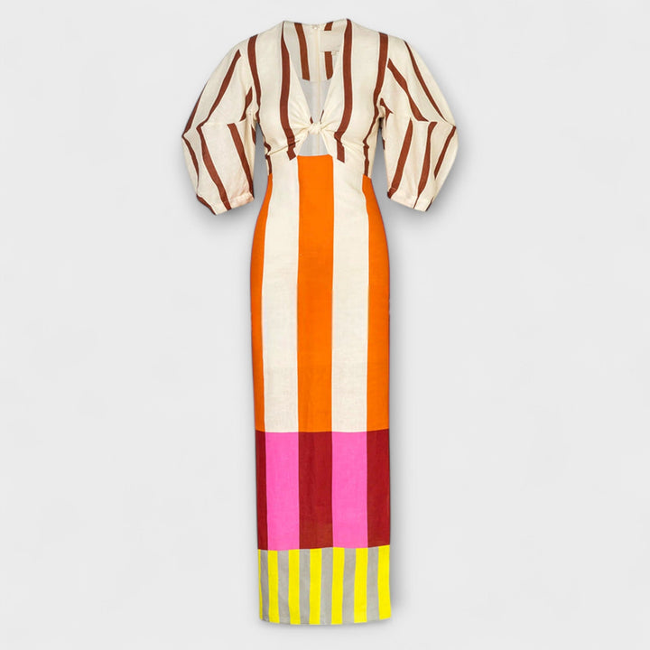 Maxi Dress with Front Cutout and Puff Sleeves