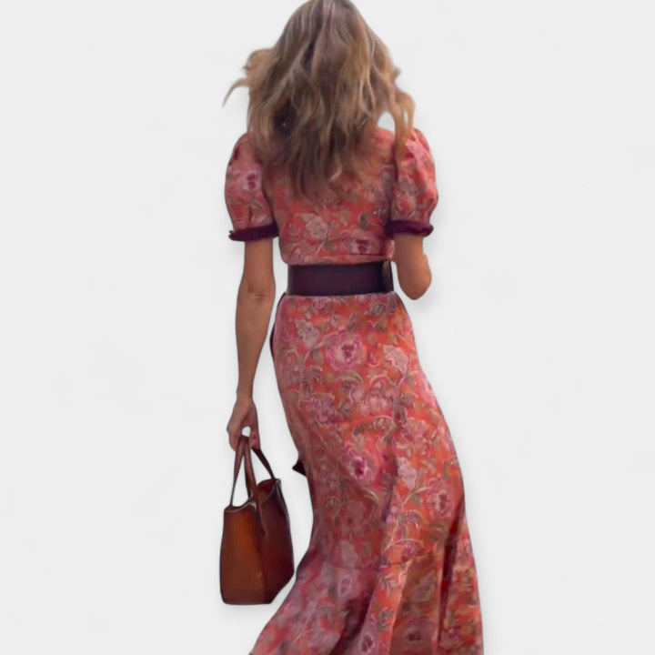 Romantic Dress with Belt and Puffed Details
