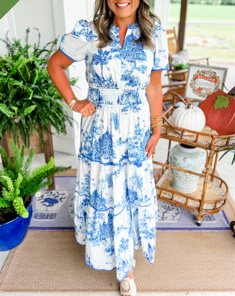 Women’s Tiered Vintage Print Dress | Maxi