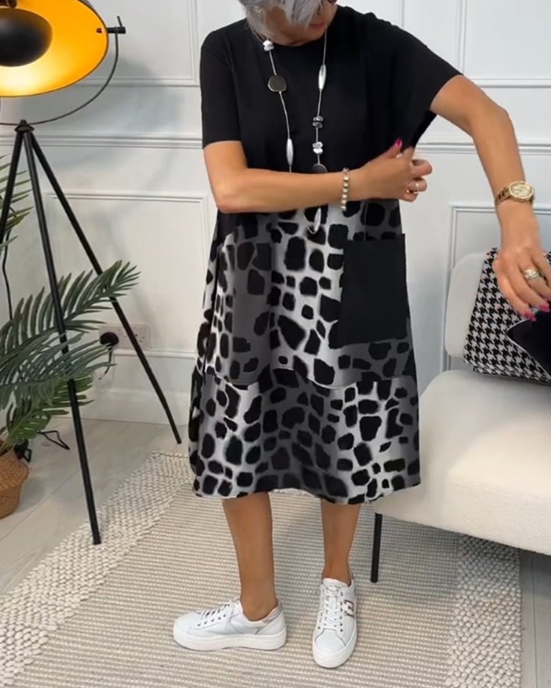 Women's Short Sleeve Contrast Print | Midi