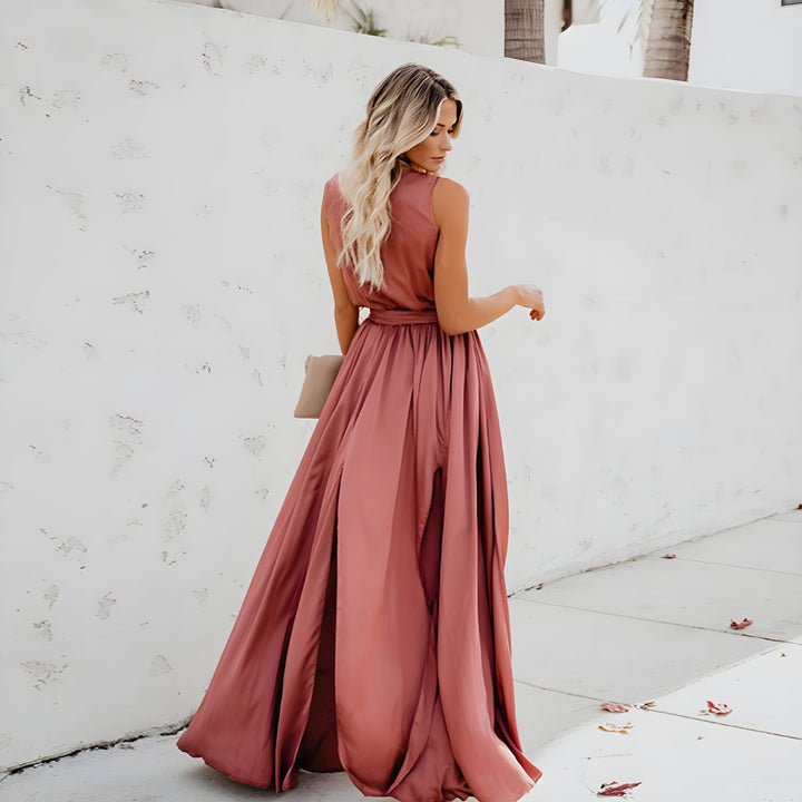 Women's Sleeveless V-Neck Wedding Guest Wrap Dress | Maxi