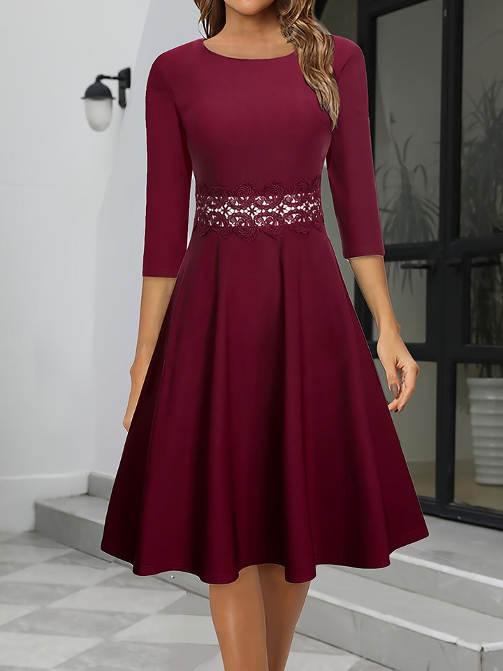 Women's Vintage A-Line 3/4 Sleeve Midi Evening Dress | Round Neck