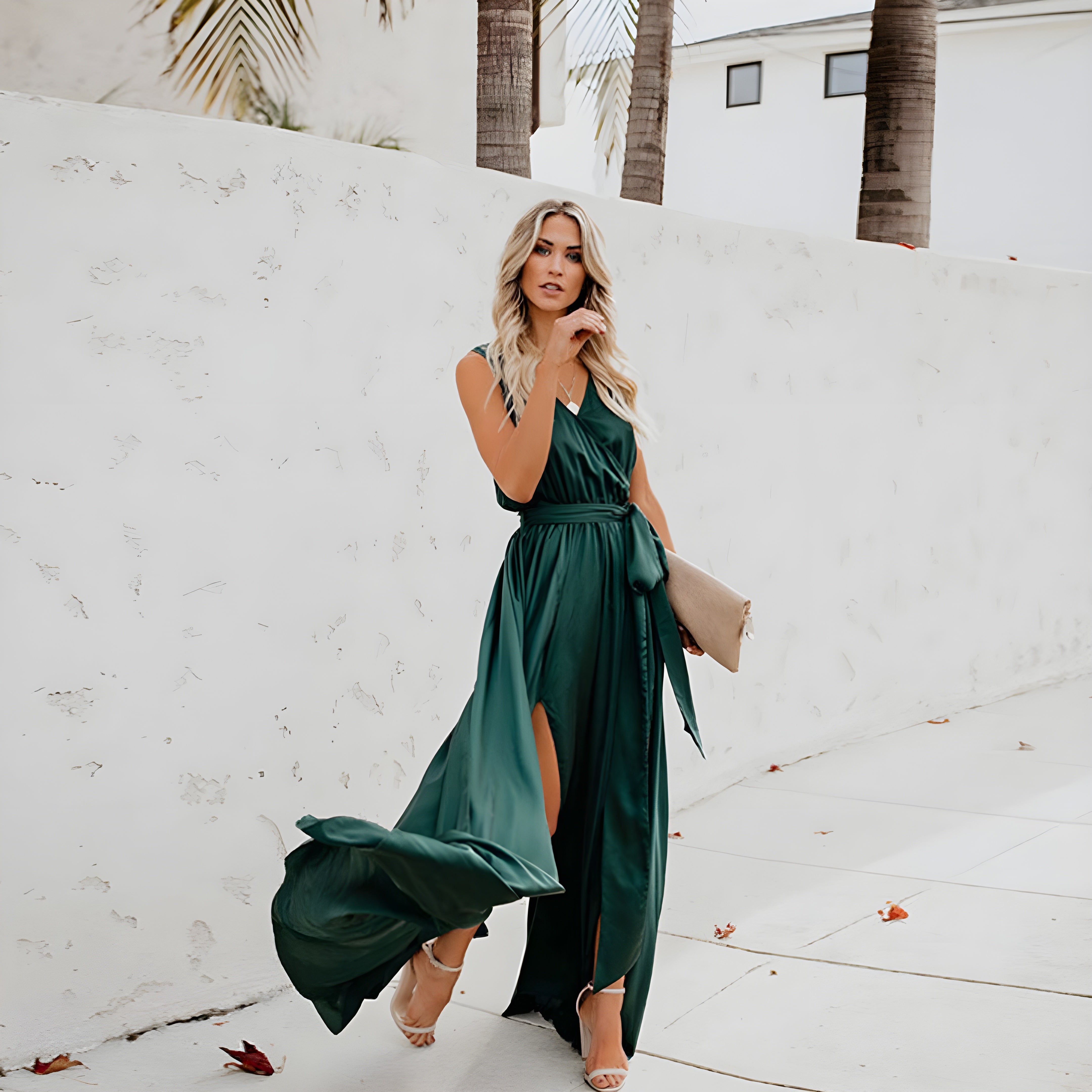 Women's Sleeveless V-Neck Wedding Guest Wrap Dress | Maxi