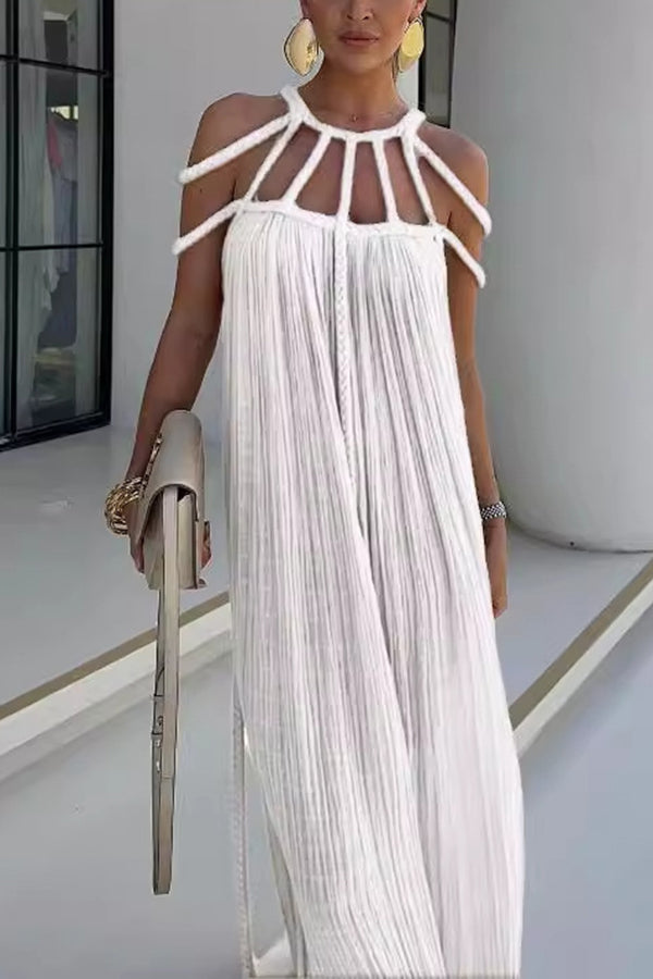 BRAIDED LINEN MAXI DRESS
