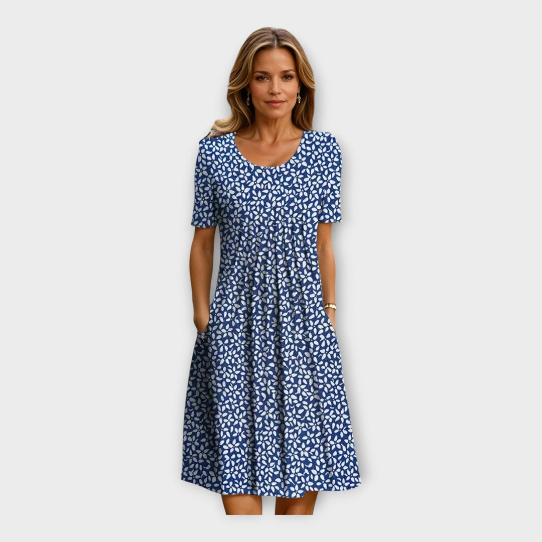Dress with Floral Design and Short Sleeves