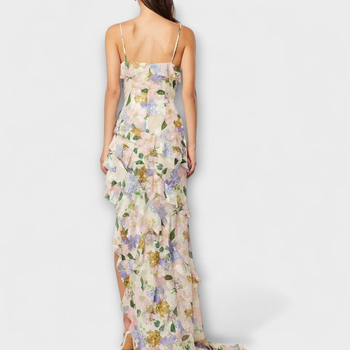 Ruffled Dress with Strap Print