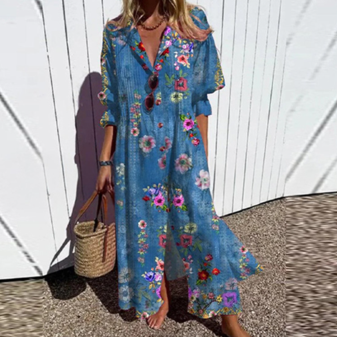 Women's Button Down Leafy Print Dress | Maxi