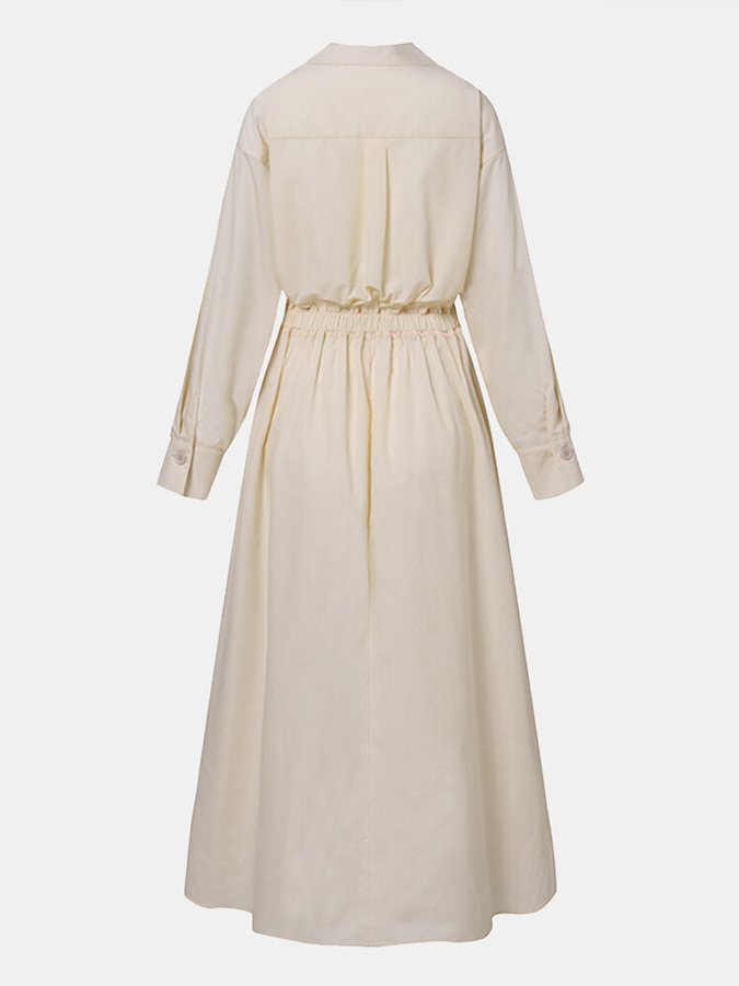 Women's Long Sleeve Formal Dress with Collar | Midi