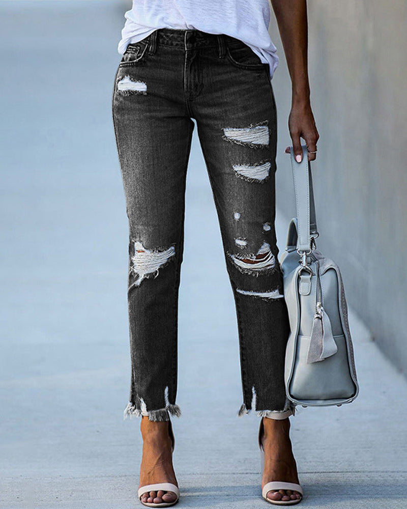 Women’s Ripped Slim Fit Jeans | High Waist