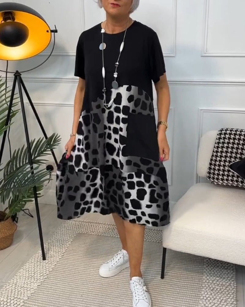 Women's Short Sleeve Contrast Print | Midi
