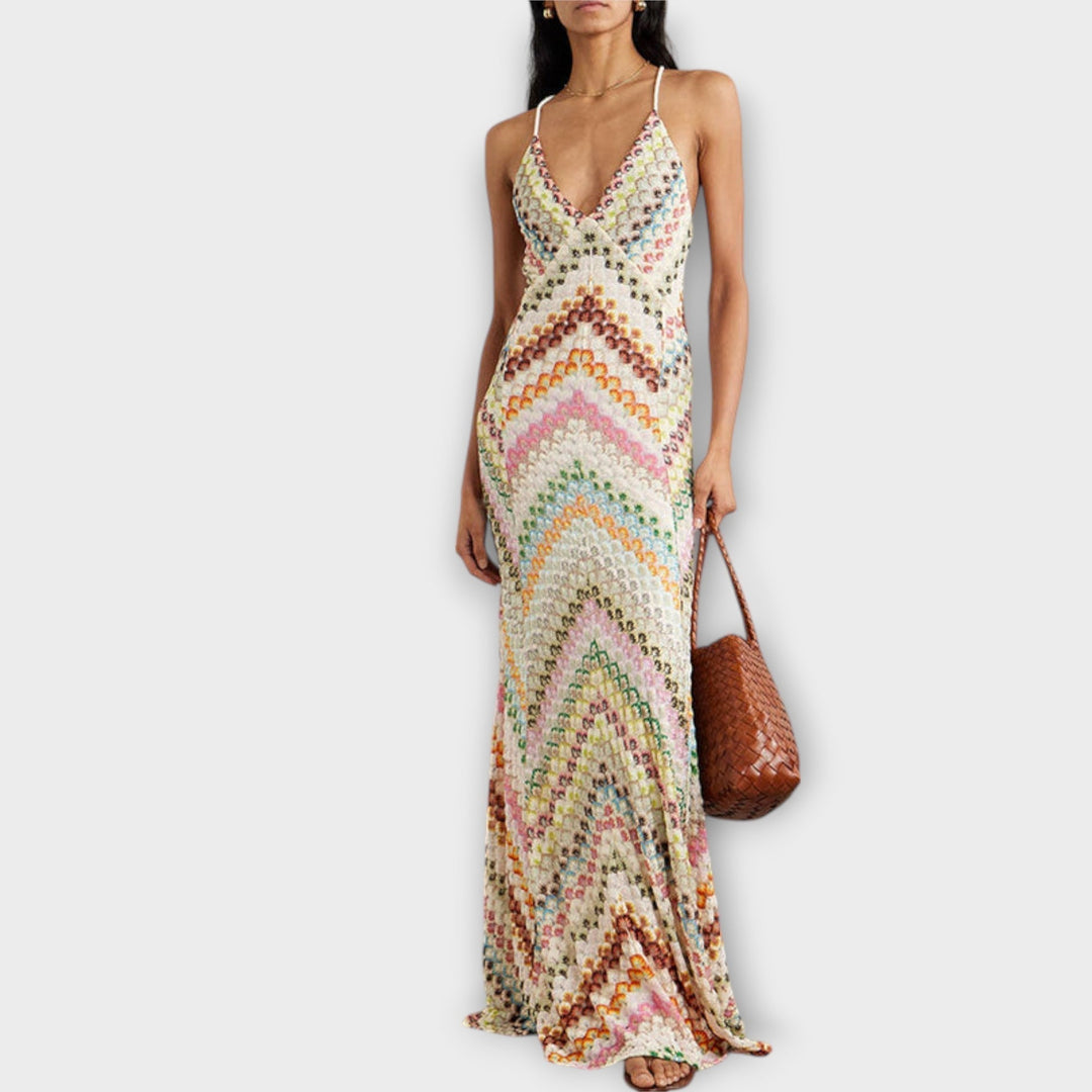 Colorful Herringbone Pattern Maxi Dress