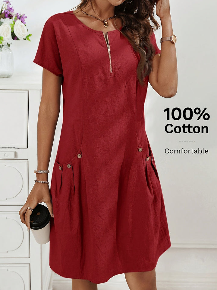 Women's Short Sleeves Zip Neck Summer Casual Dress