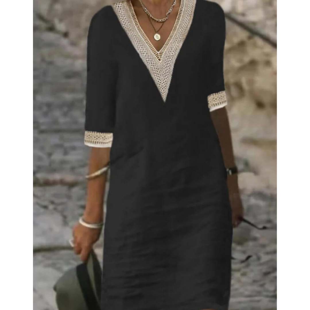 Women's 3/4 Sleeves V Neck Casual Dress | Mini