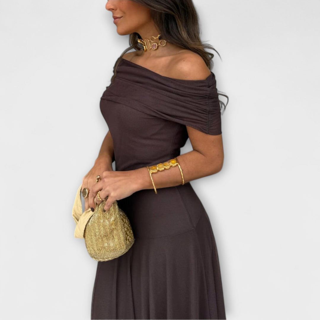 One-Shoulder Mesh Maxi Dress