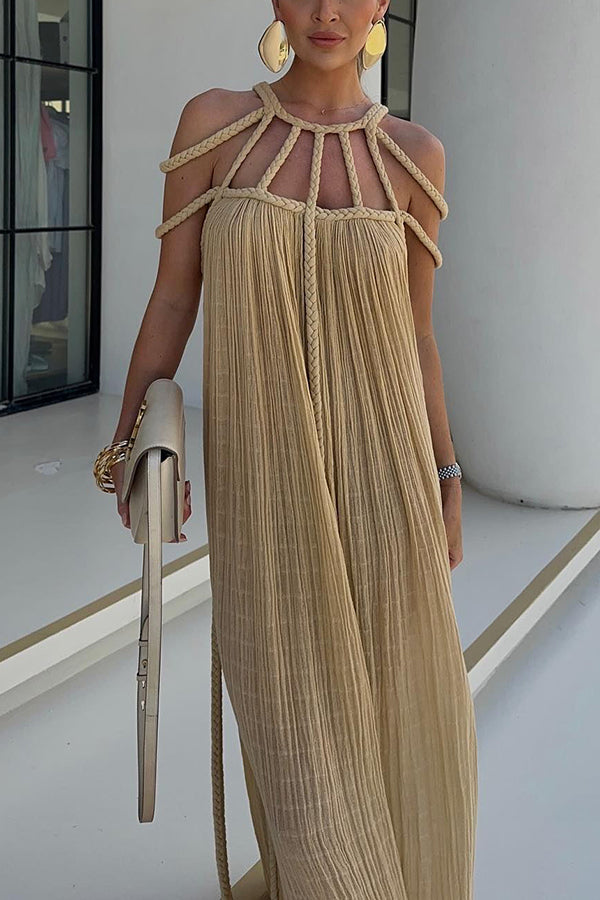 BRAIDED LINEN MAXI DRESS
