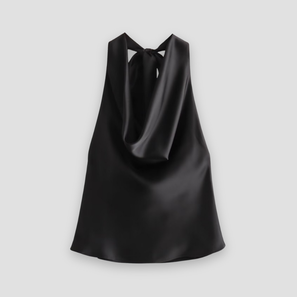 Jenny | Women’s Halter Back Tie Draped Satin Tanks