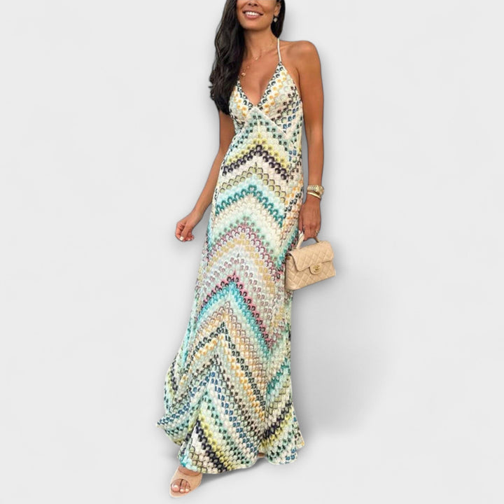 Colorful Herringbone Pattern Maxi Dress