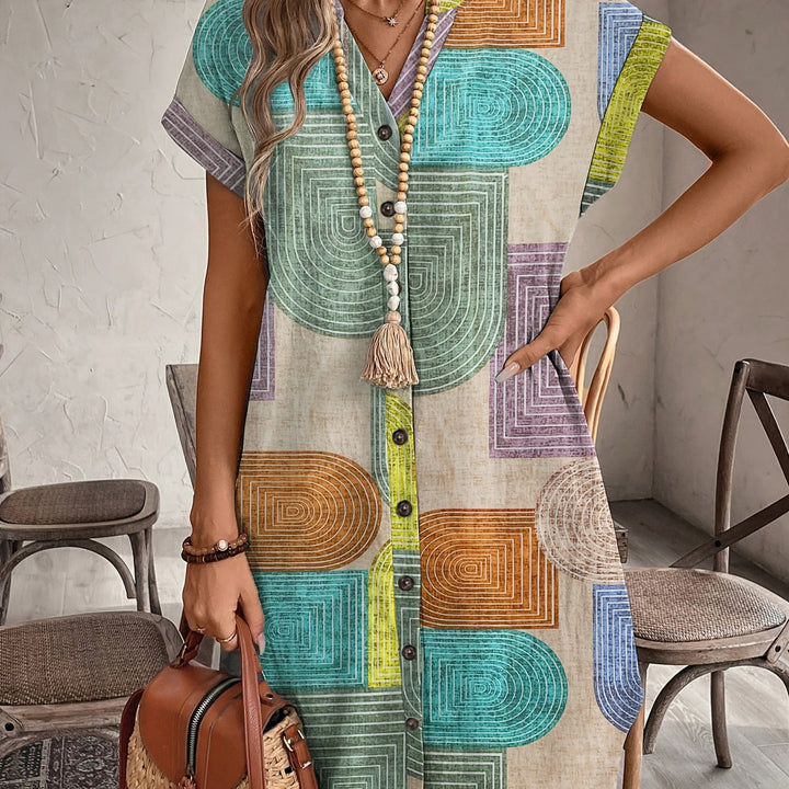 Women’s Geometric Print Button Front Summer Dress