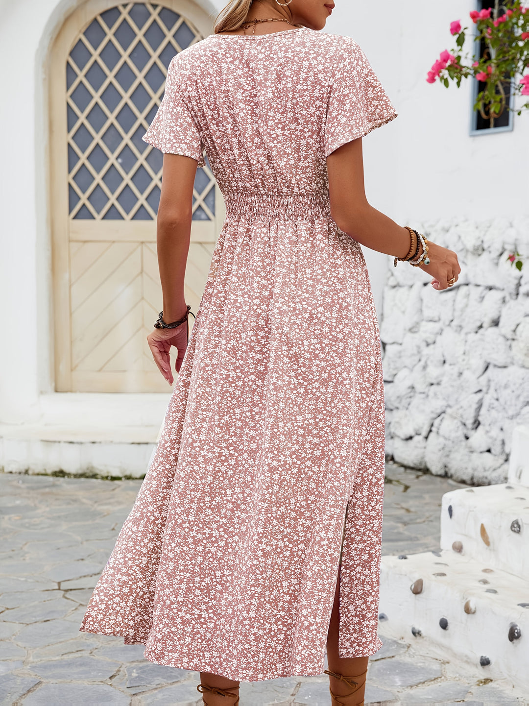 Women's Wrap V-Neck Butterfly Sleeve Thigh-High Slit Dress