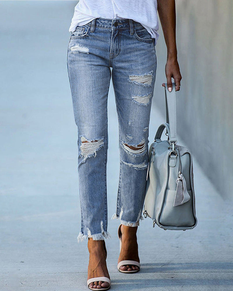 Women’s Ripped Slim Fit Jeans | High Waist