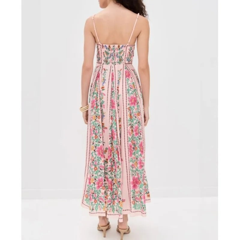 Faelira | Forest Print Beaded Strap Maxi Dress