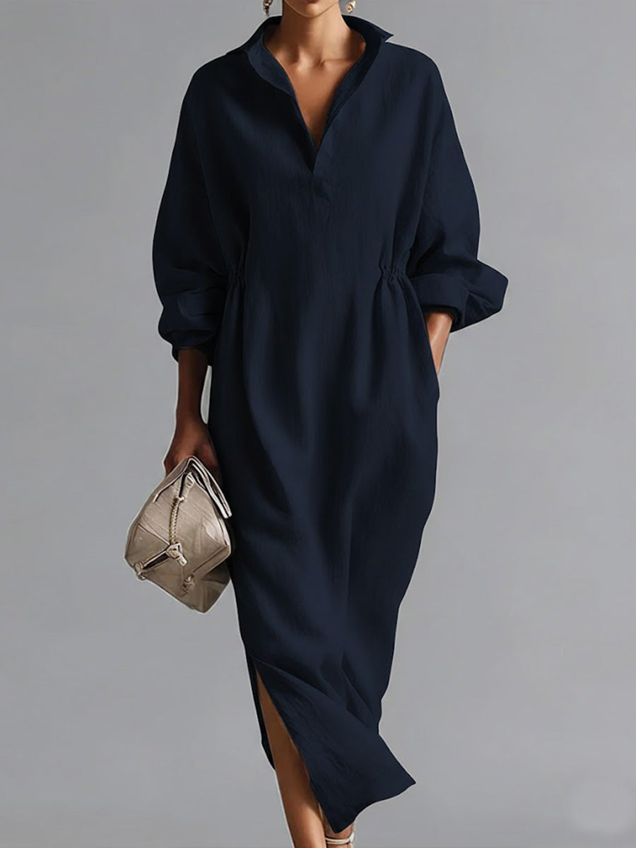 COTTON LAPEL SHIRT DRESS