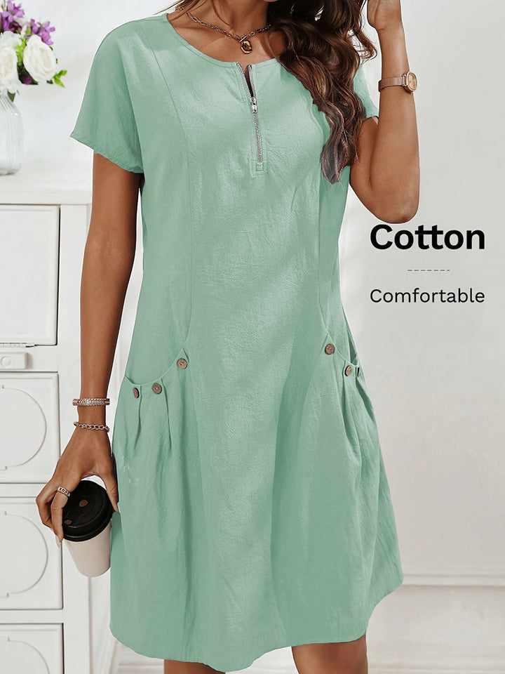 Women's Short Sleeves Zip Neck Summer Casual Dress