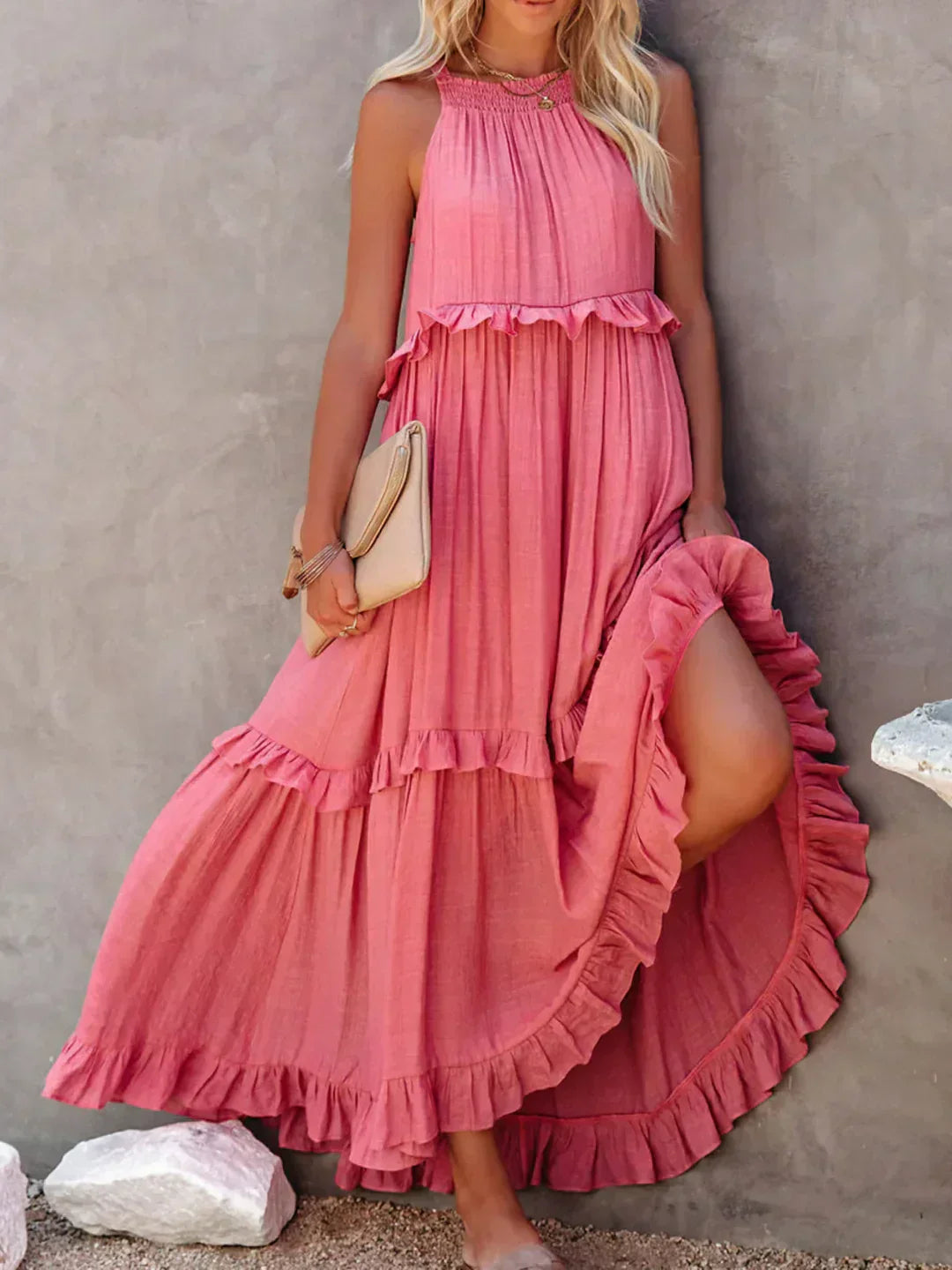 Women's Halter Summer Dress with Ruffles | Maxi