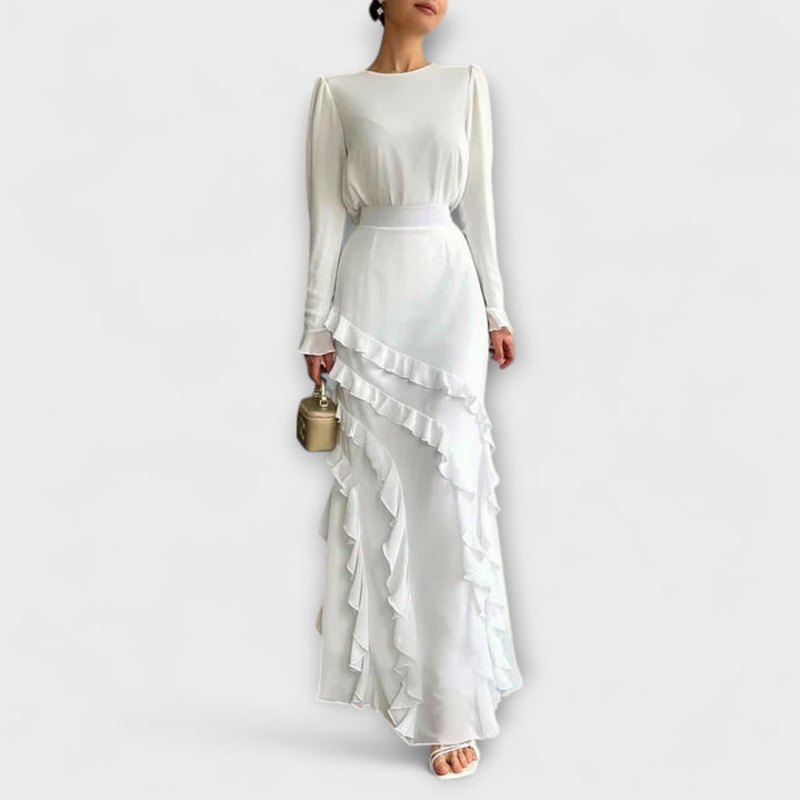 Slim Fit Long Dress with Three-Dimensional Ruffles