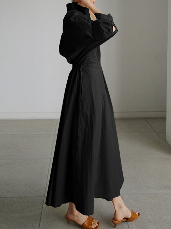 Women's Long Sleeve Formal Dress with Collar | Midi