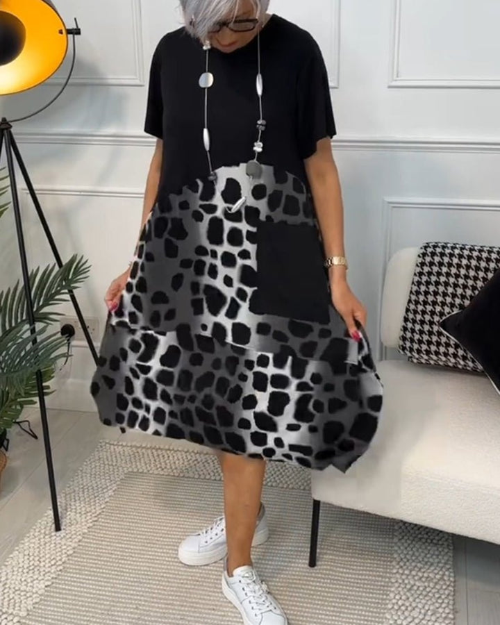 Women's Short Sleeve Contrast Print | Midi