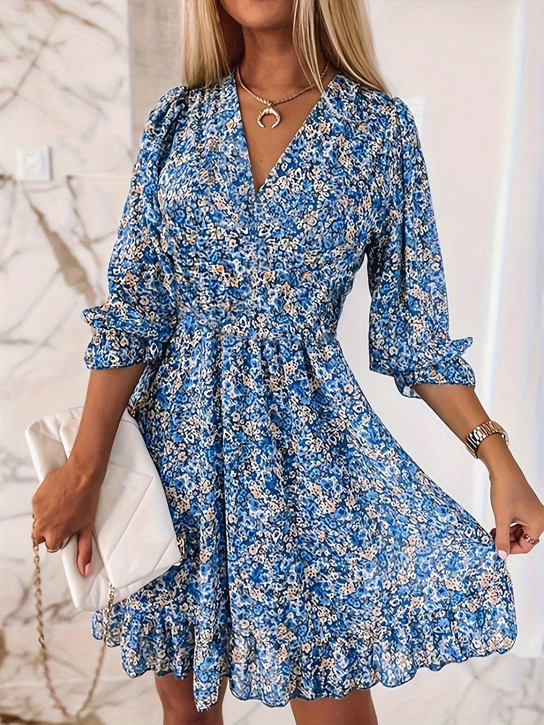 Women's V-Neck Boho Floral Dress