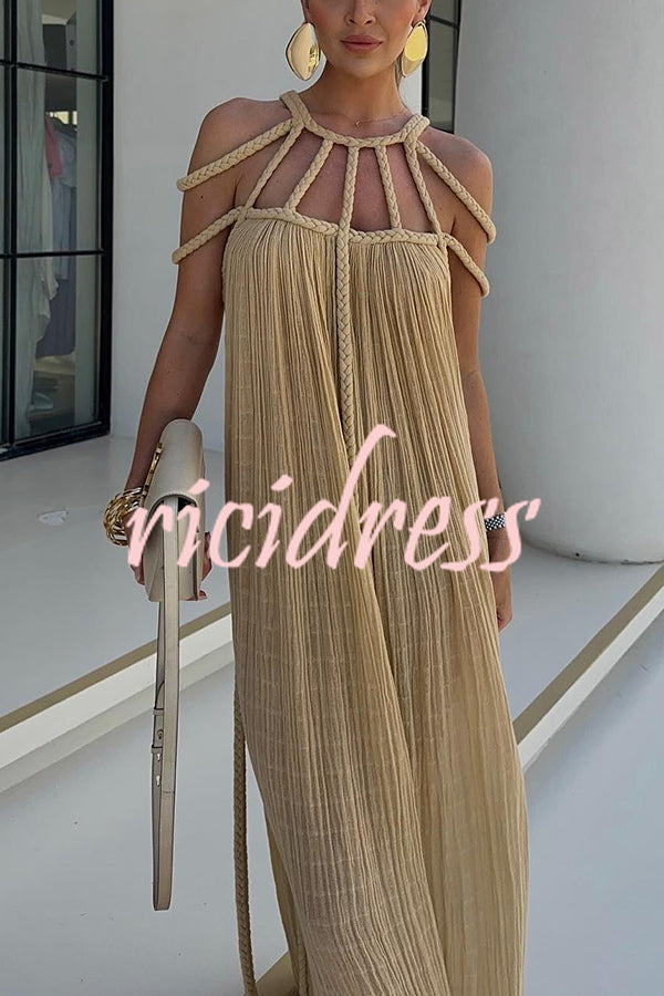 BRAIDED LINEN MAXI DRESS