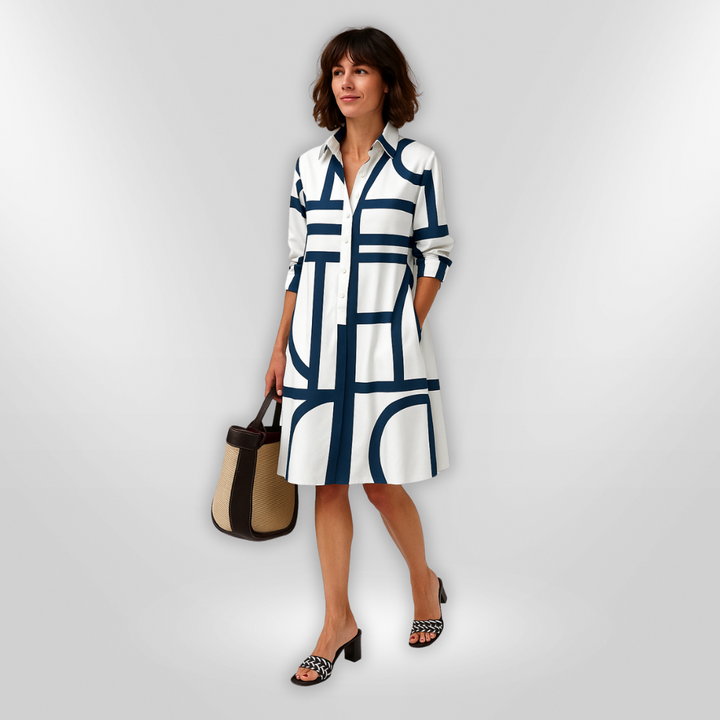 Estelle | Stylish Geometric Button Dress