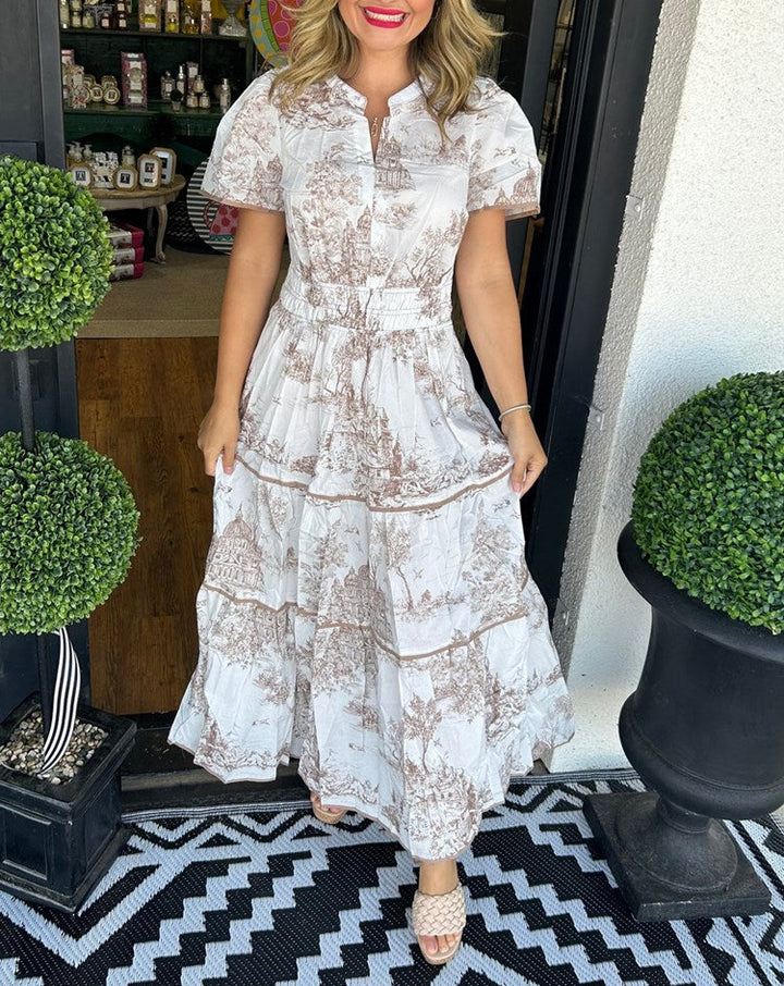 Women’s Tiered Vintage Print Dress | Maxi