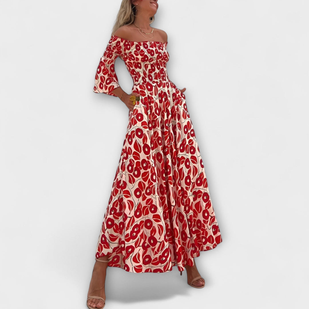 Off-Shoulder Dress with Ocean Flowers