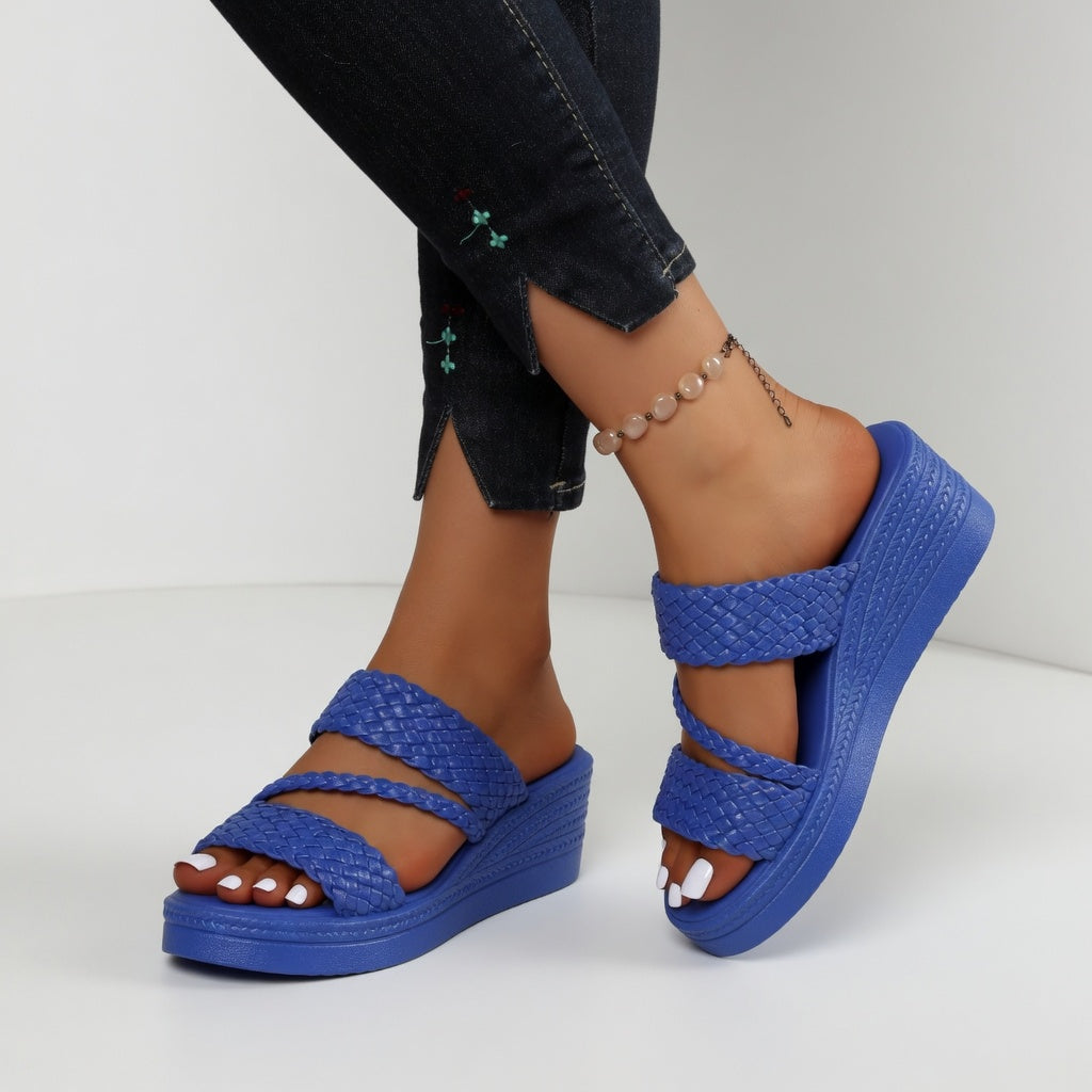 Women's Woven Wedge Colorful Summer Mules