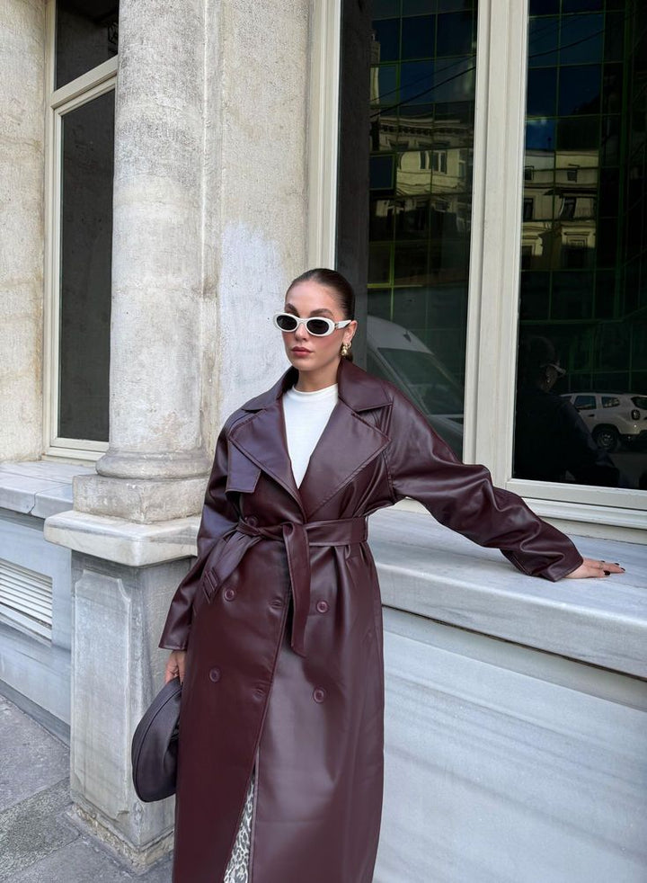 Ava | Women’s Winter Leather Maxi Trench Coat