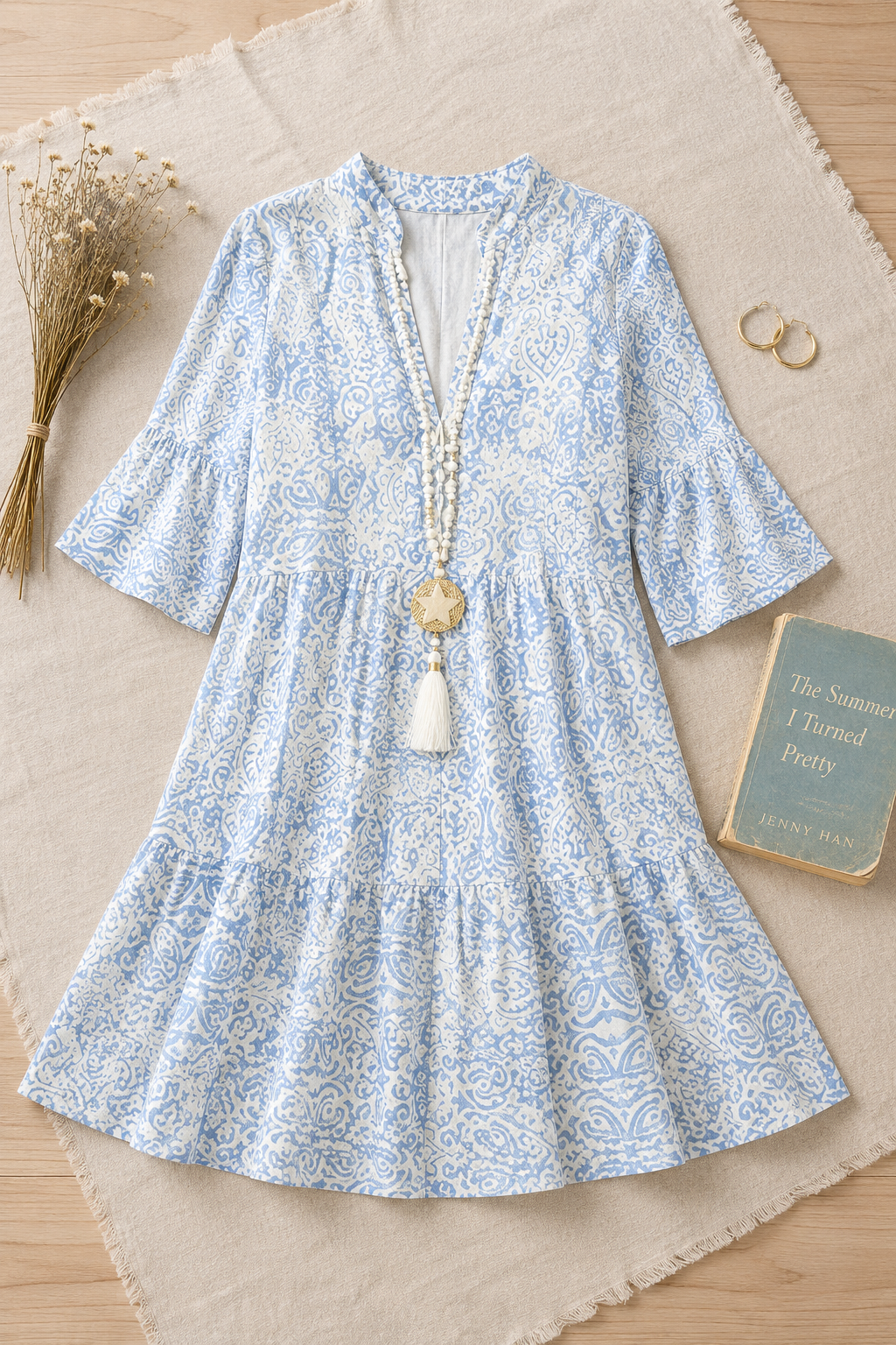 Women's Half-Sleeve V-Neck Boho Dress | Mini
