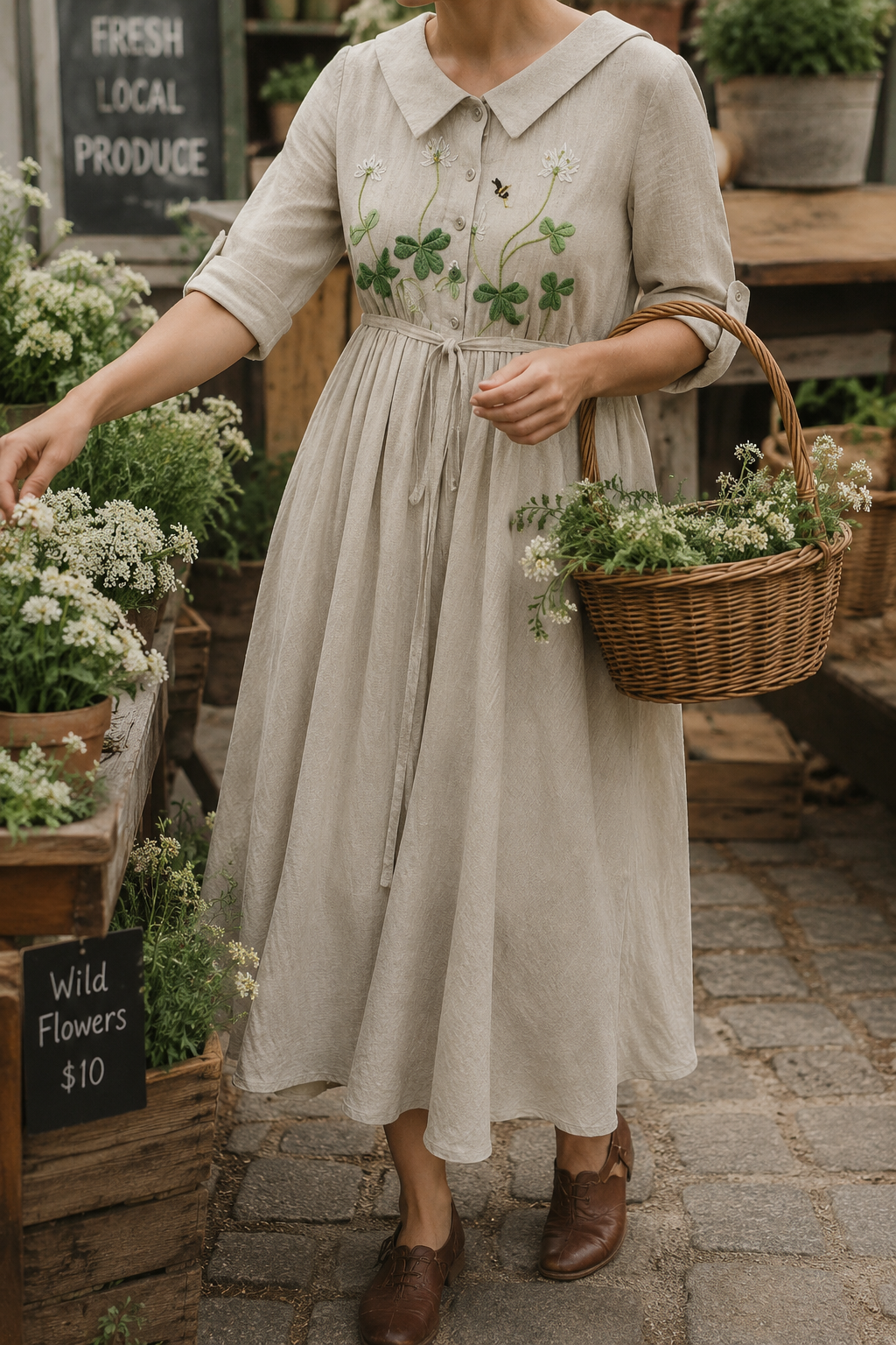 Women's Vintage Embroidered Dress | Midi
