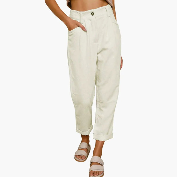 Women's Corduroy Pants with Waistband and Front Closure