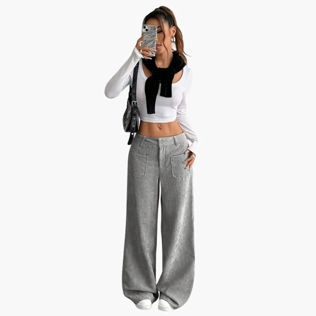 Women's Corduroy Pants with High Waist and Pockets