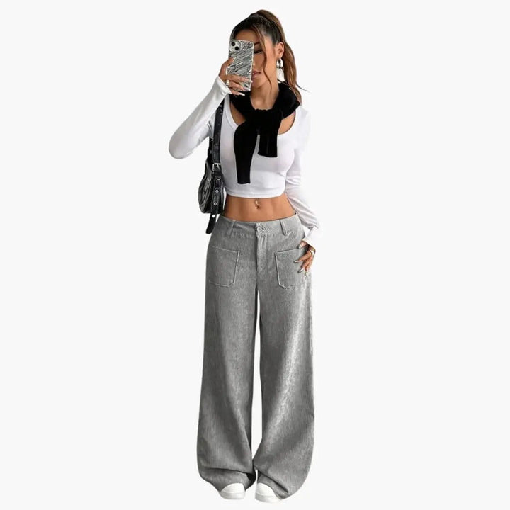 Women's Corduroy Pants with High Waist and Pockets