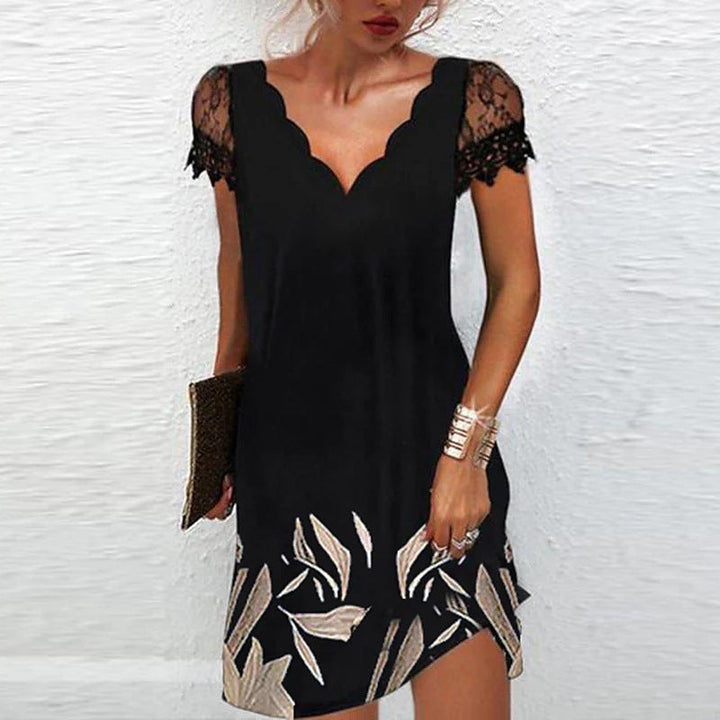 Women's V Neck Floral Summer Dress with Short Sleeves | Mini