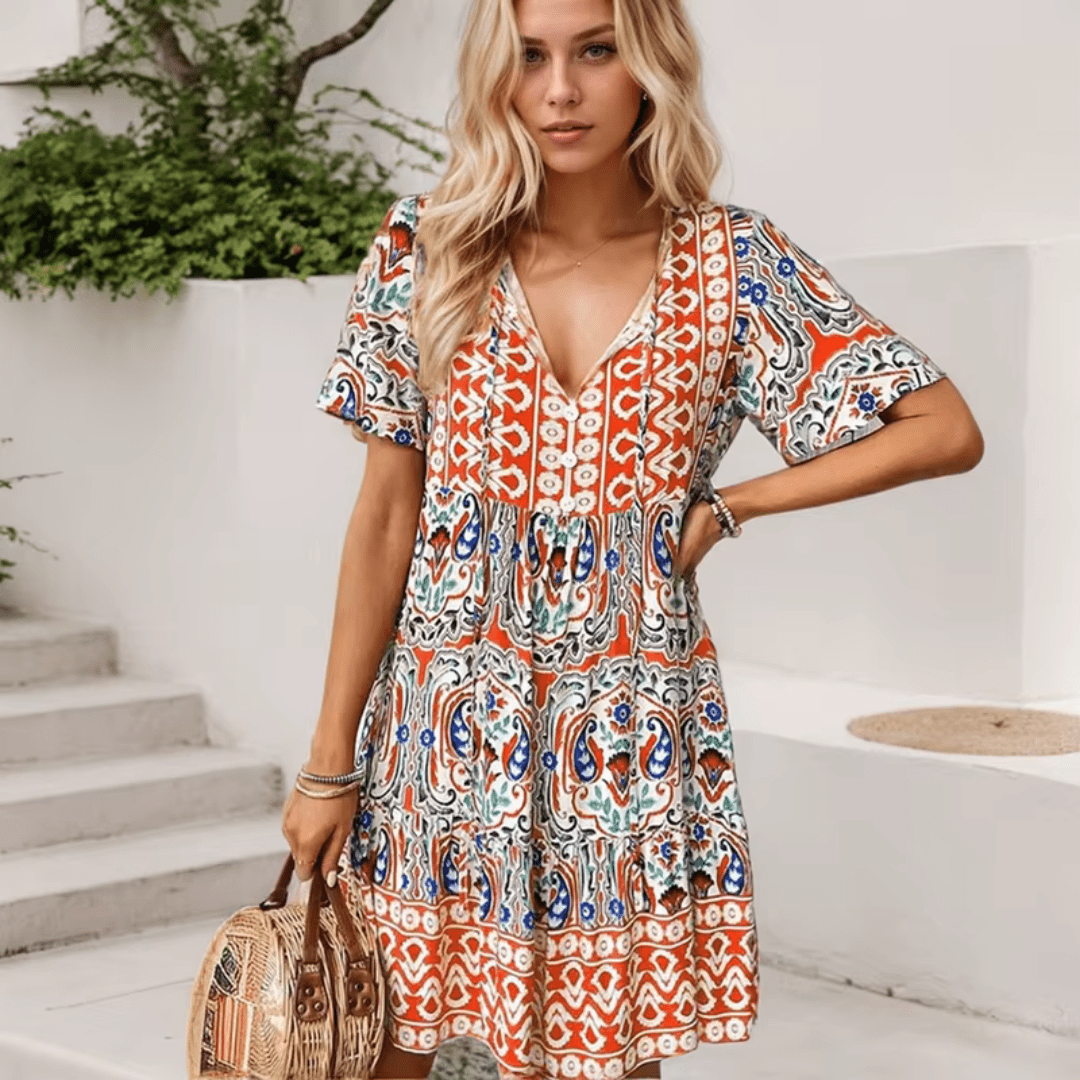 Women's Short Sleeves Round Neck Dress | Mini