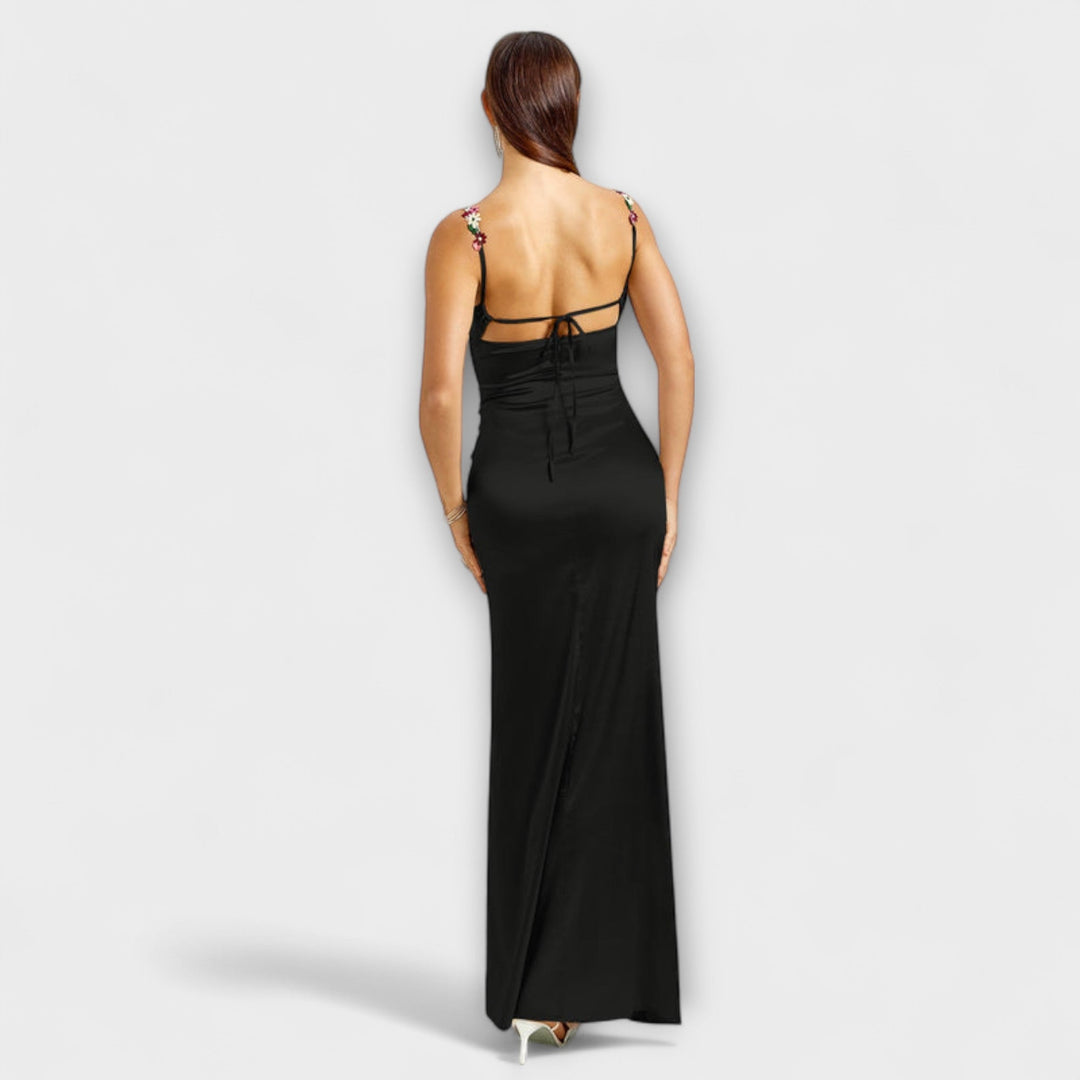 Embellished Satin Dress with Back Lacing