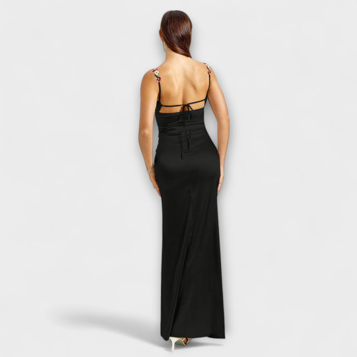 Embellished Satin Dress with Back Lacing