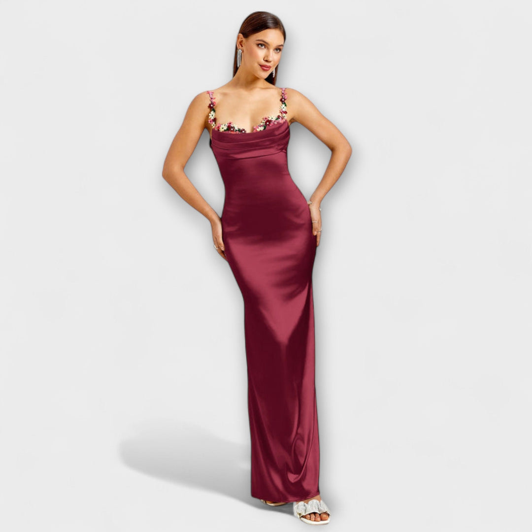 Embellished Satin Dress with Back Lacing